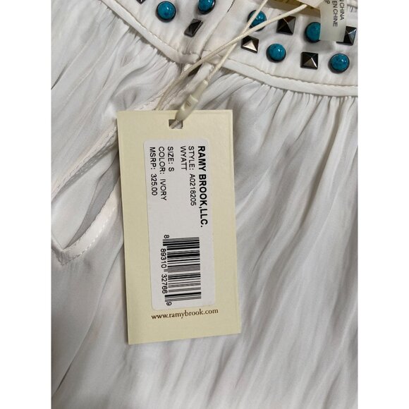 Ramy Brook Wyatt Studded and Turquoise Blouse White Size Small - Picture 11 of 12